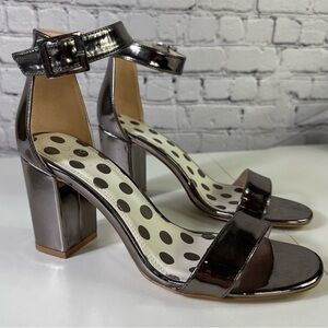Blanco silver ankle strap size 7.5 open toe Dressy 3” chunky block‎ heels